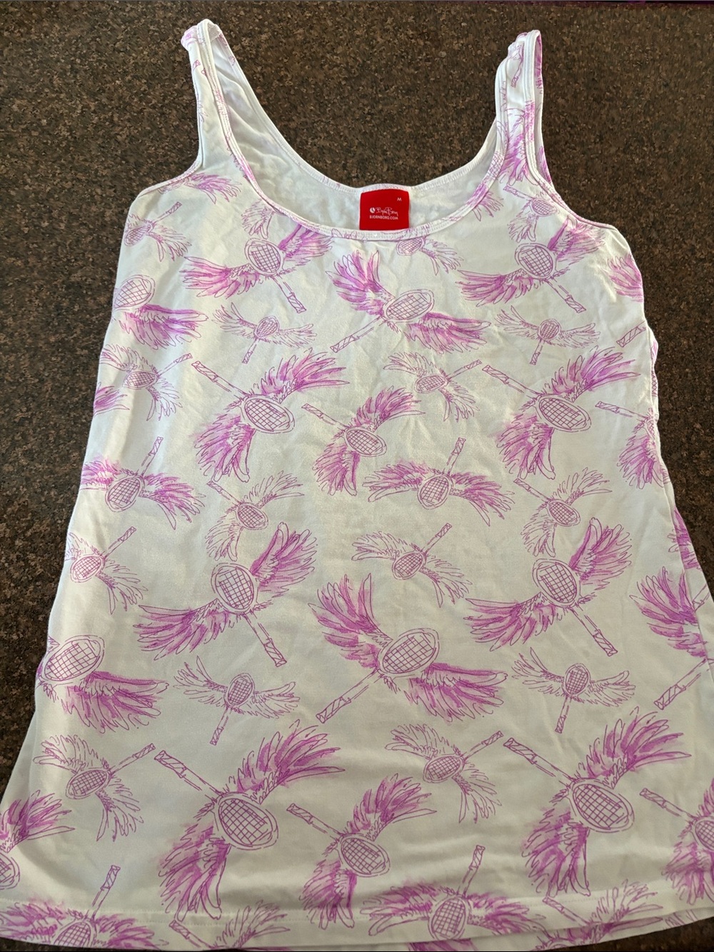 Bjorn Borg Ladies White Tank Top Purple Tennis Racket Print-M